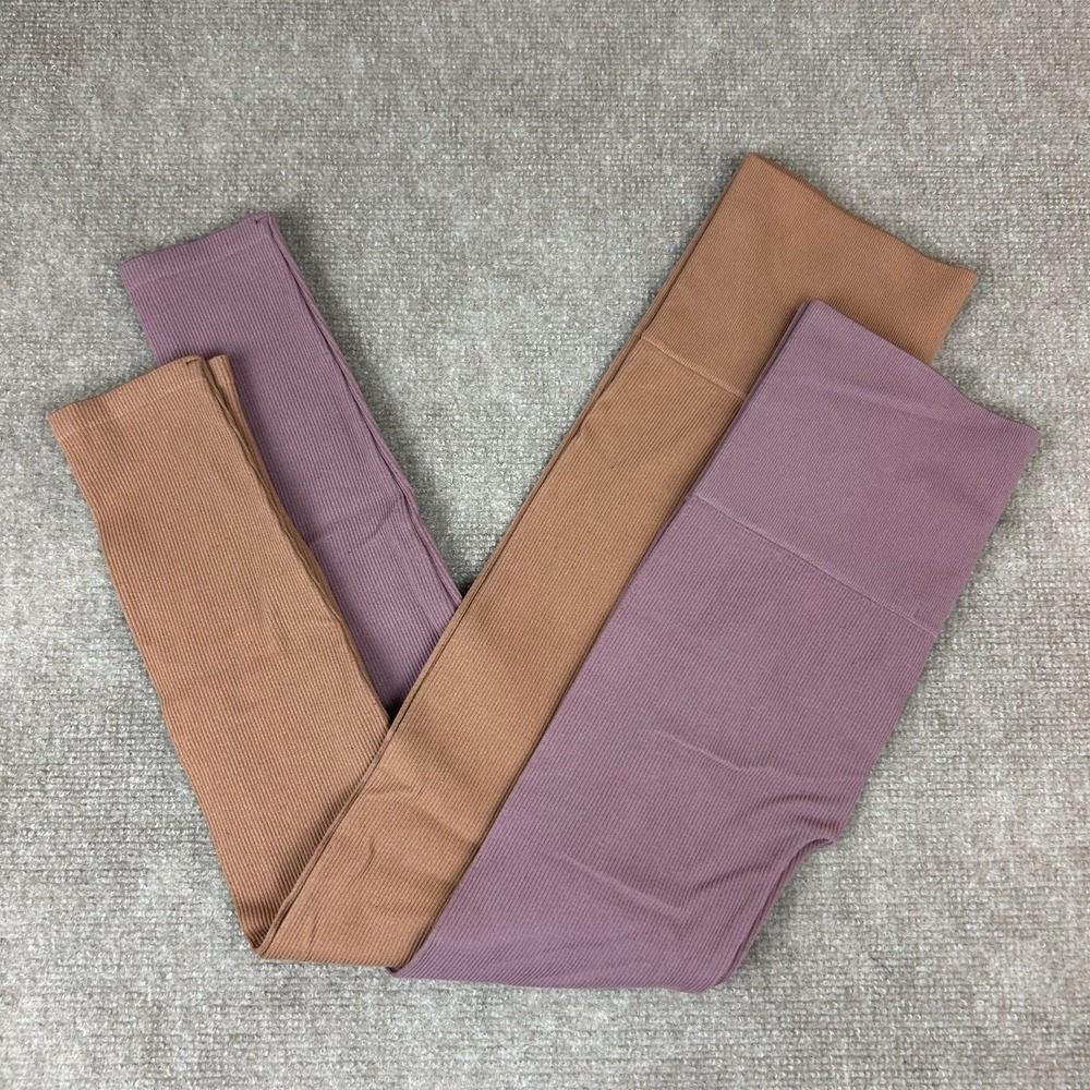 Bozzolo Footless Tight Women S/M Purple Nylon Stretch Ribbed Athleisure Lot Of 2